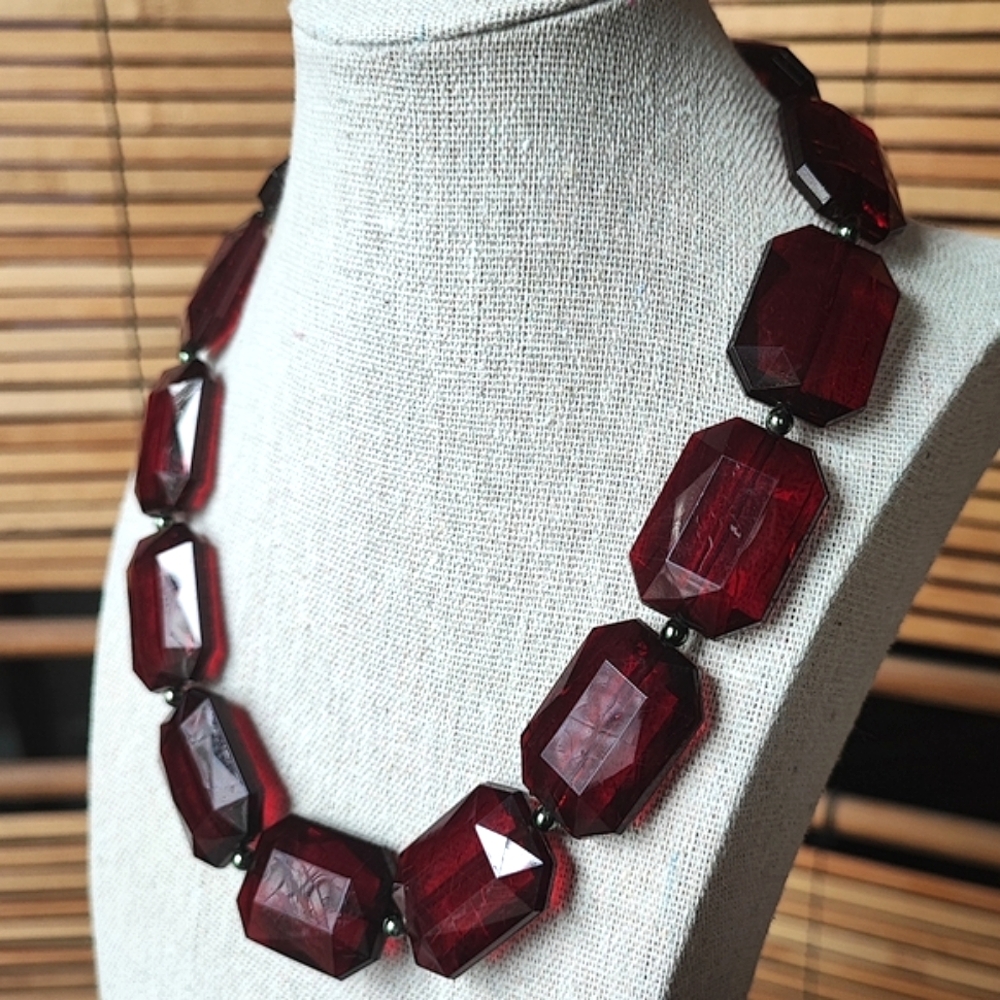 Oversized Ruby Lipstick Red Plastic Crackled Emer… - image 1